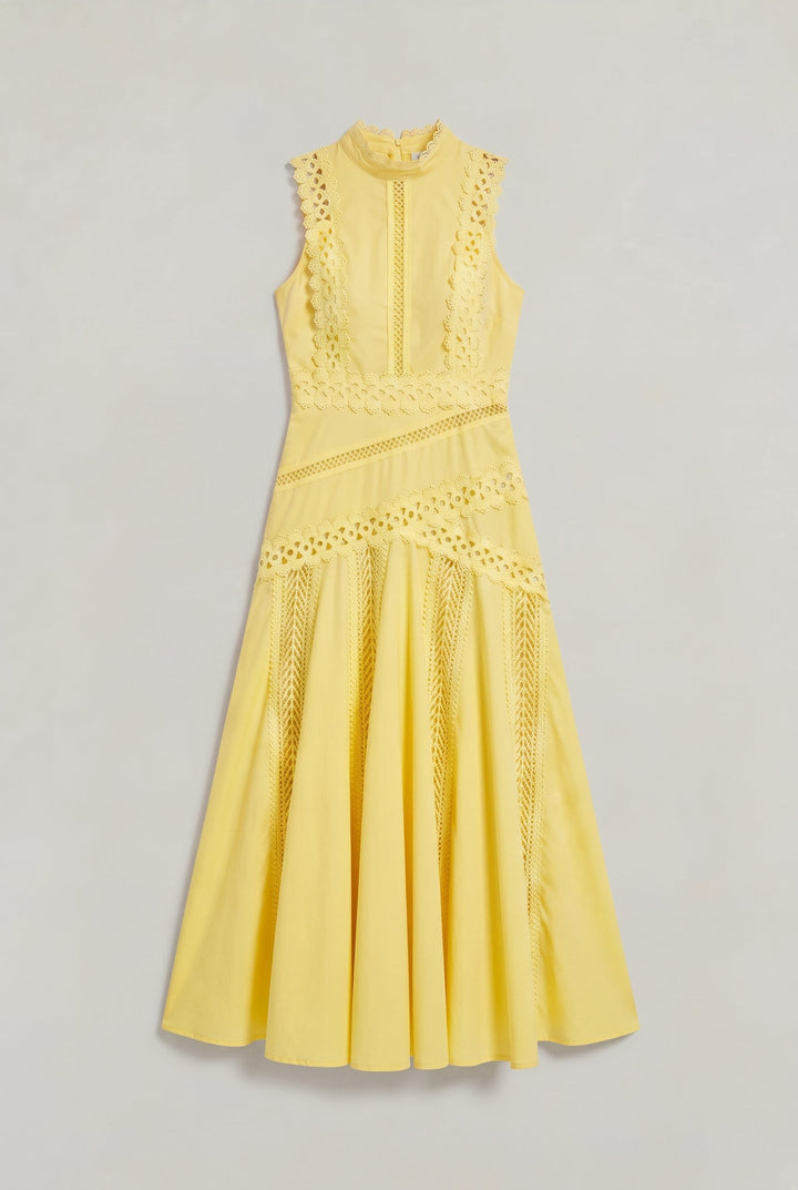 Women's Sleeveless Lace Panel Midi Dress