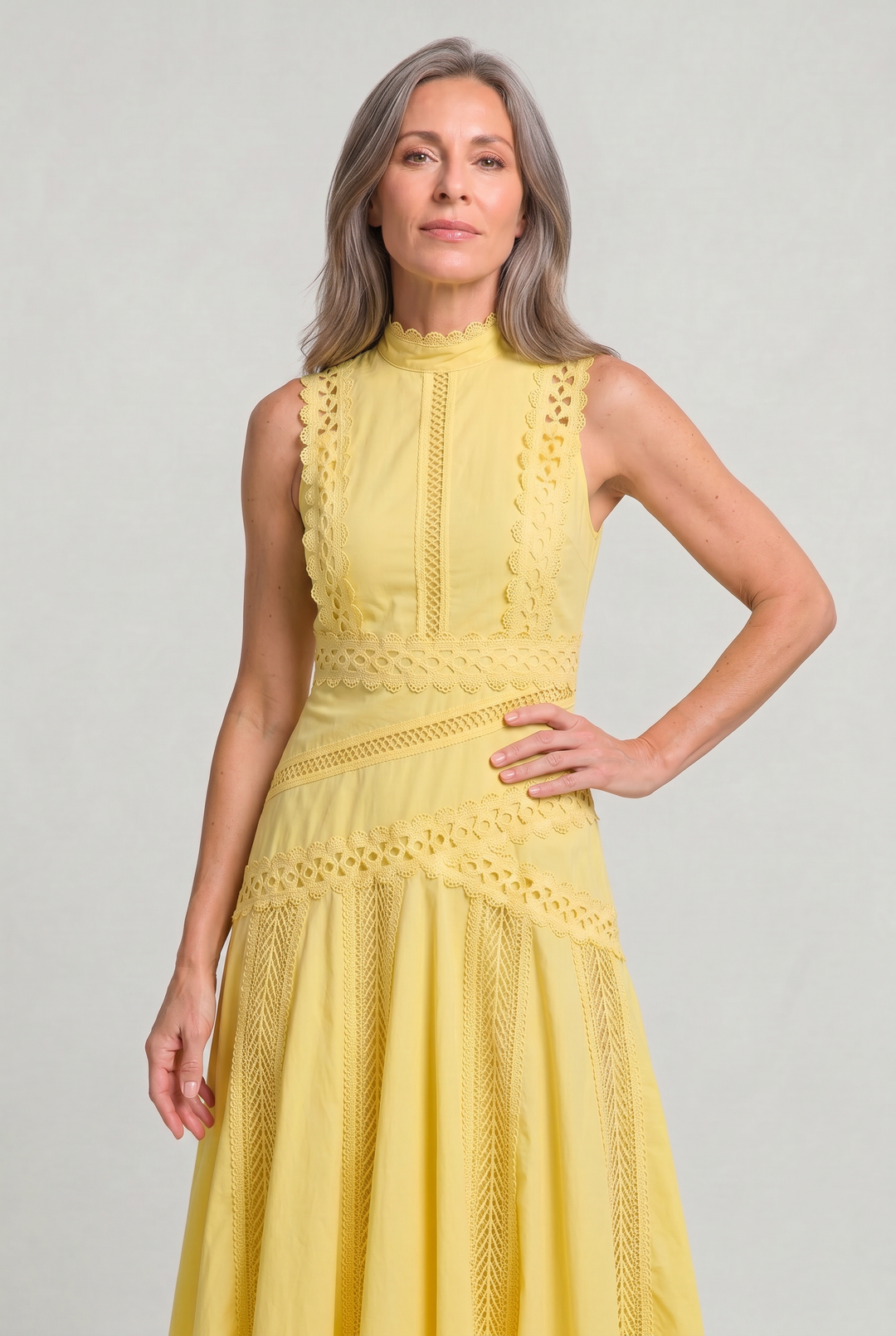 Women's Sleeveless Lace Panel Midi Dress