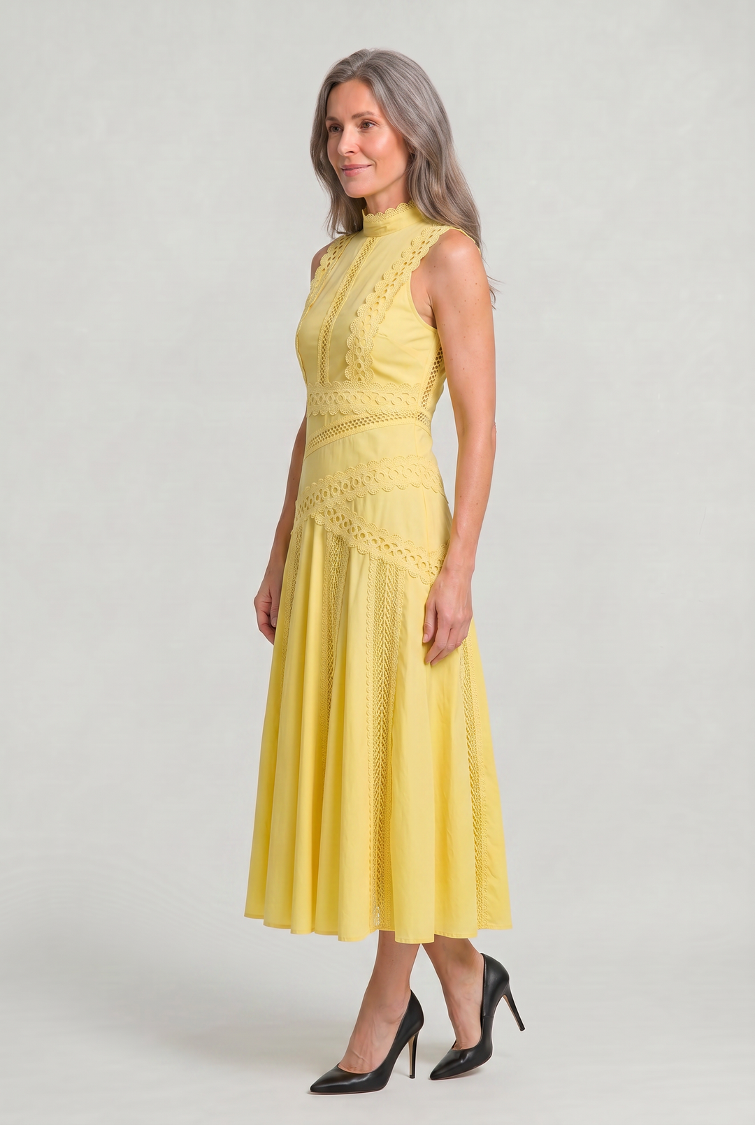 Women's Sleeveless Lace Panel Midi Dress