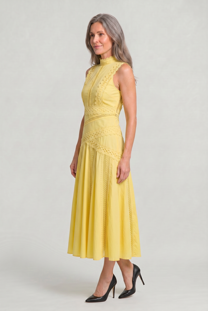 Women's Sleeveless Lace Panel Midi Dress