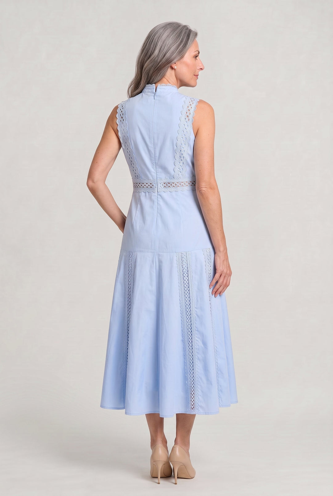 Women's Sleeveless Lace Panel Midi Dress