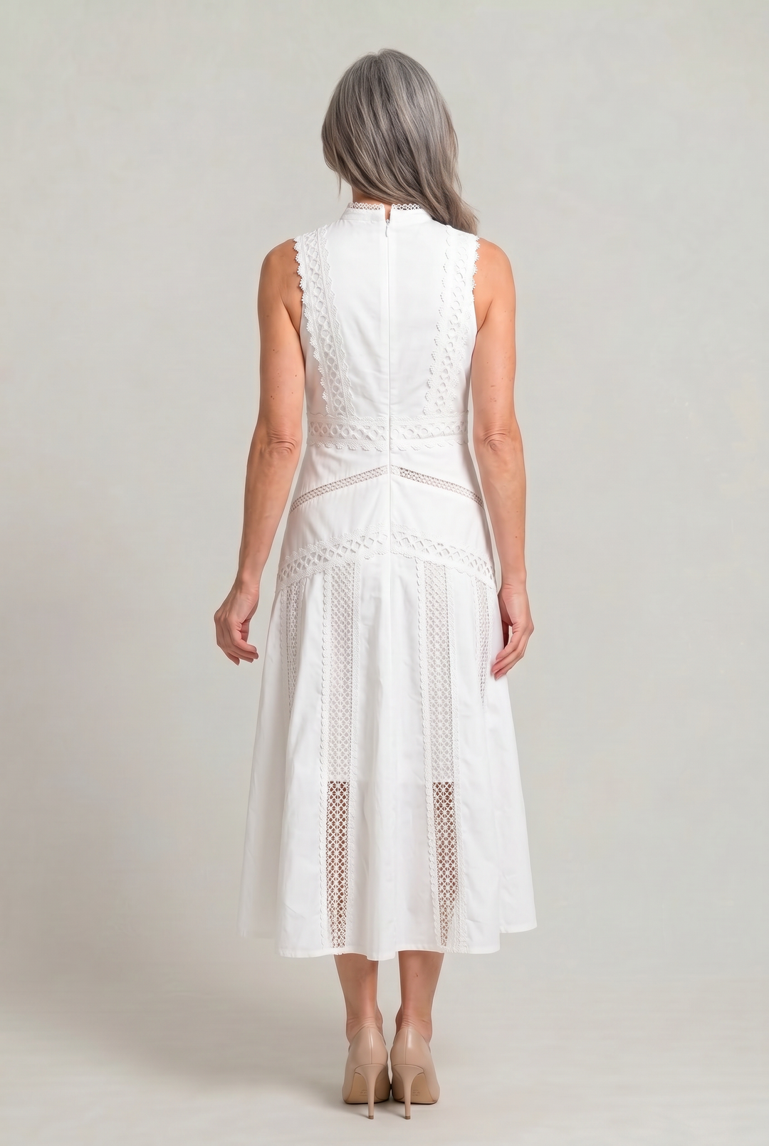 Women's Sleeveless Lace Panel Midi Dress