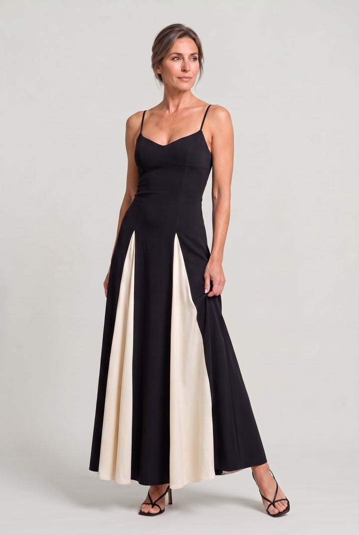 Women's Spaghetti Strap Contrast Colour Maxi Dress