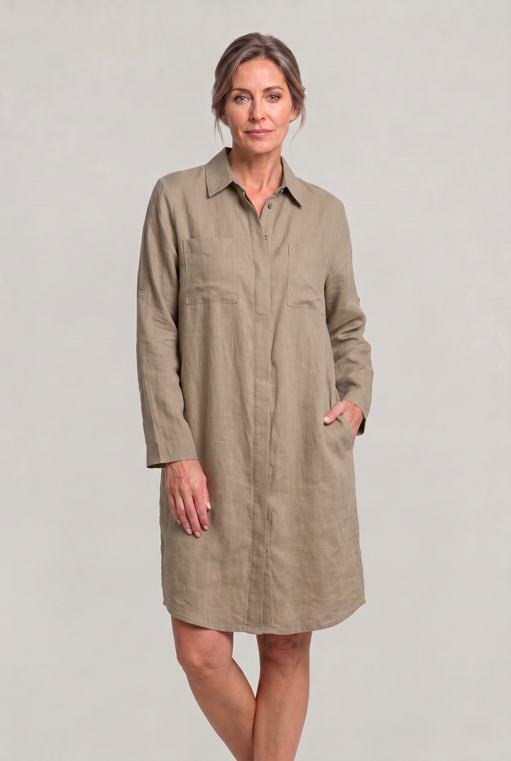 Women's Oversized Button Down Linen Shirt Dress