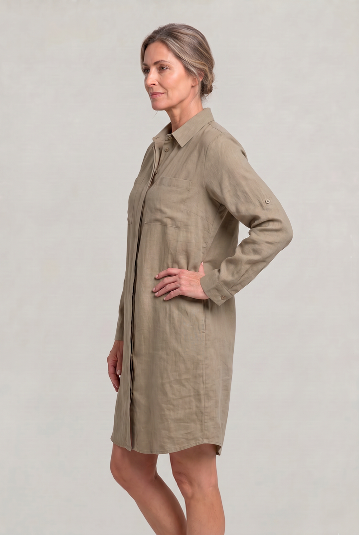 Women's Oversized Button Down Linen Shirt Dress