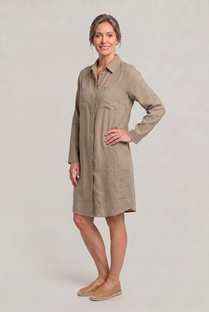 Women's Oversized Button Down Linen Shirt Dress