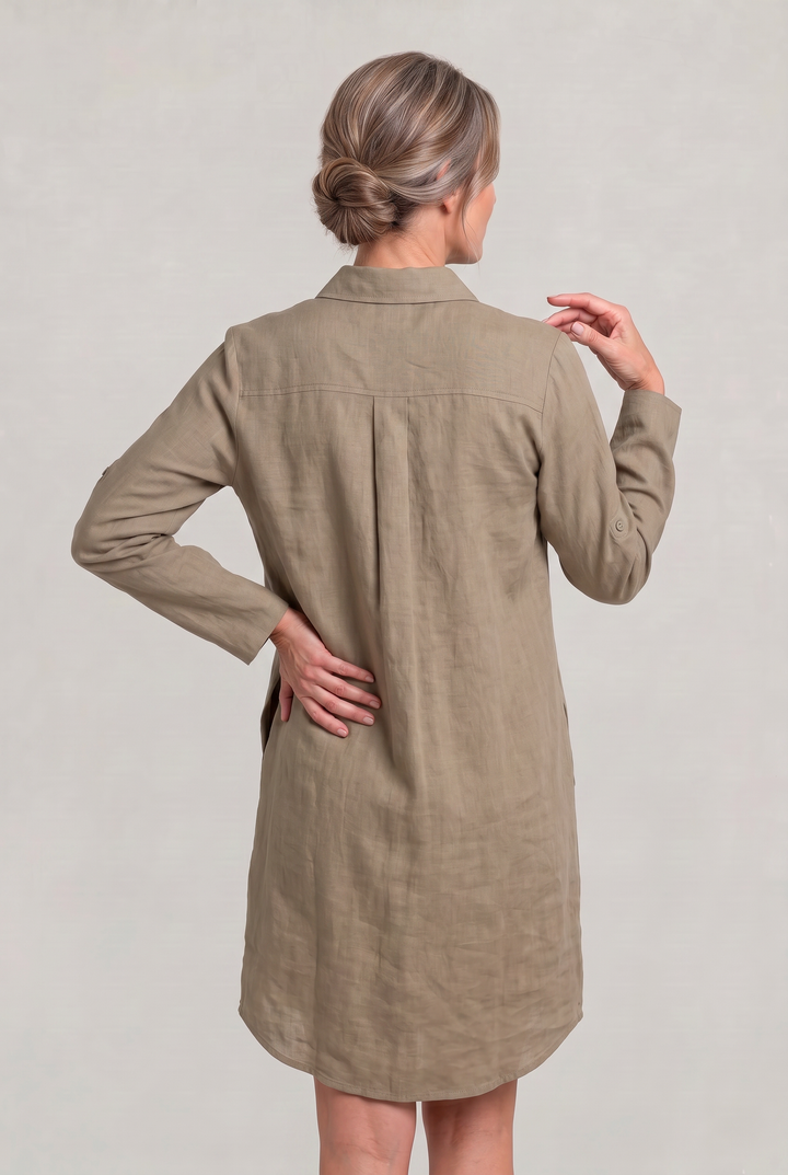 Women's Oversized Button Down Linen Shirt Dress