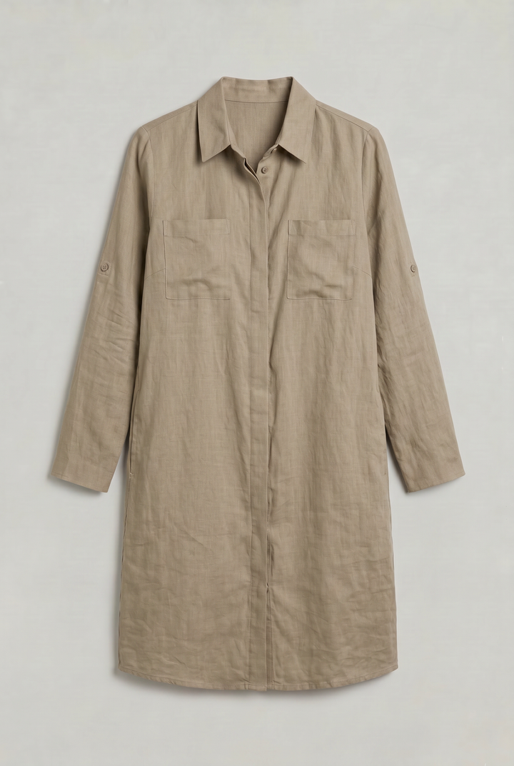 Women's Oversized Button Down Linen Shirt Dress