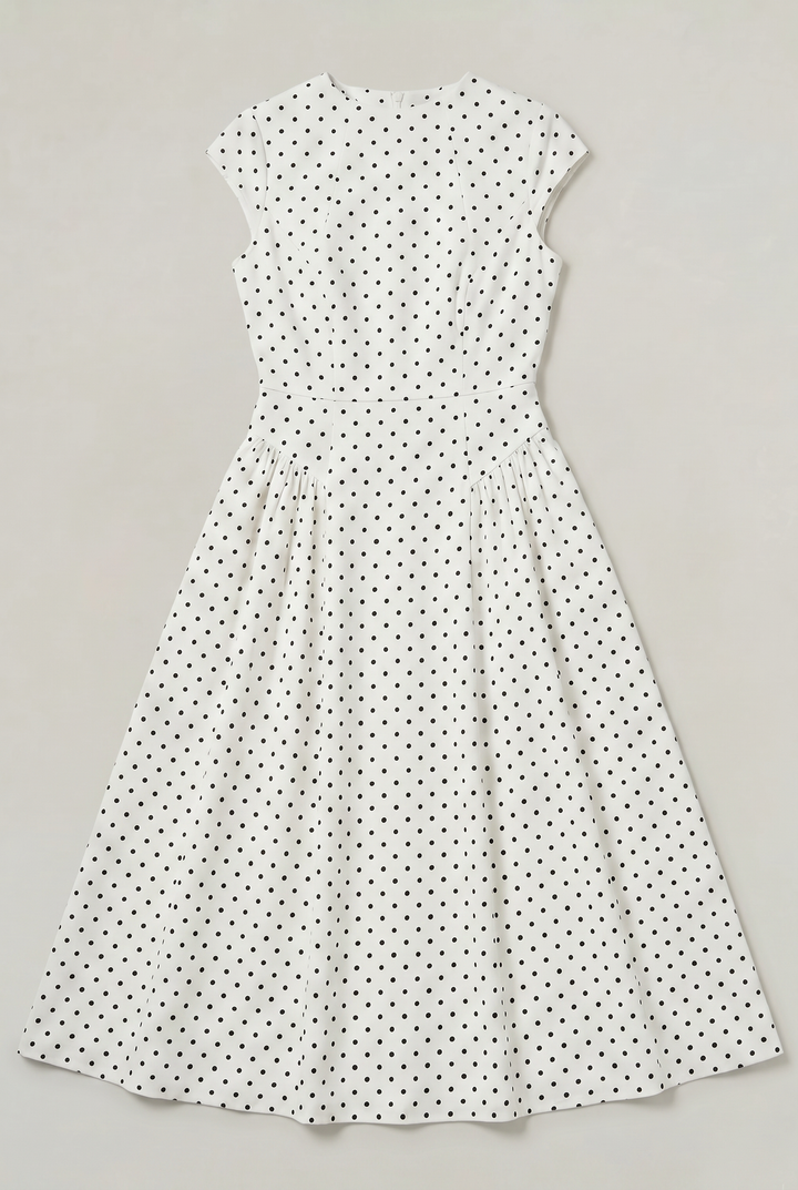 Women’s Polka Dot Maxi Dress with Round Neck and A Line Silhouette