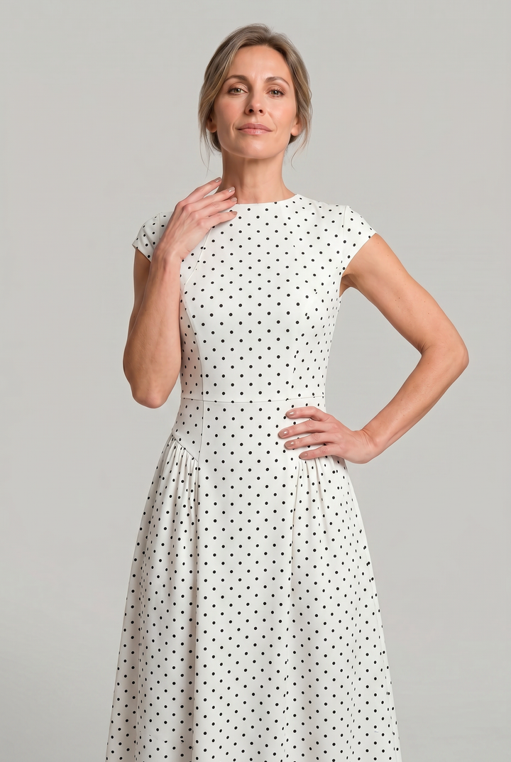 Women’s Polka Dot Maxi Dress with Round Neck and A Line Silhouette