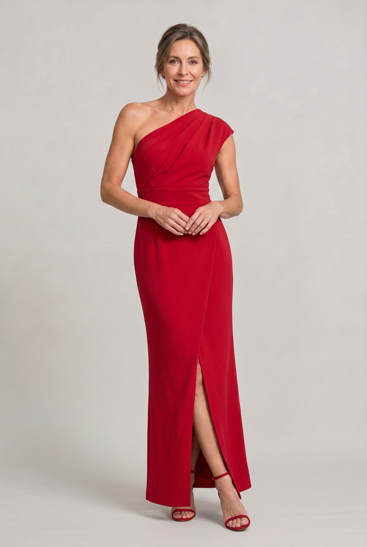 Women's One-Shoulder Maxi Evening Dress -  Asymmetric Neckline