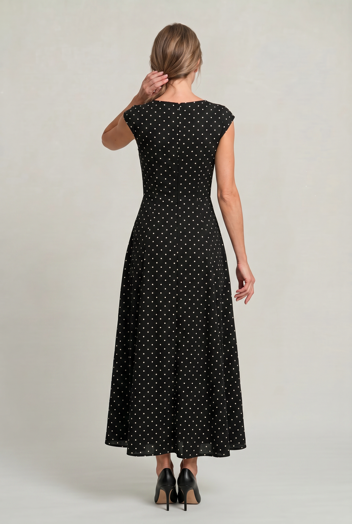 Women’s Polka Dot Maxi Dress – Cap Sleeve Waist Detail Summer Dress