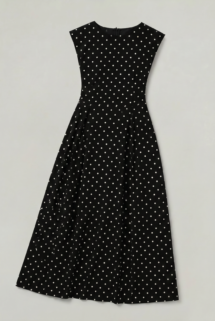 Women’s Polka Dot Maxi Dress – Cap Sleeve Waist Detail Summer Dress