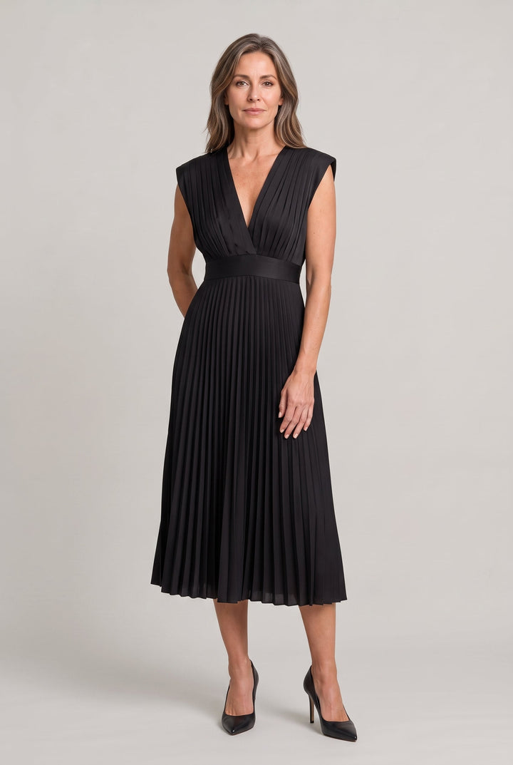 Women’s Pleated Midi V-Neck Wedding Guest Dress