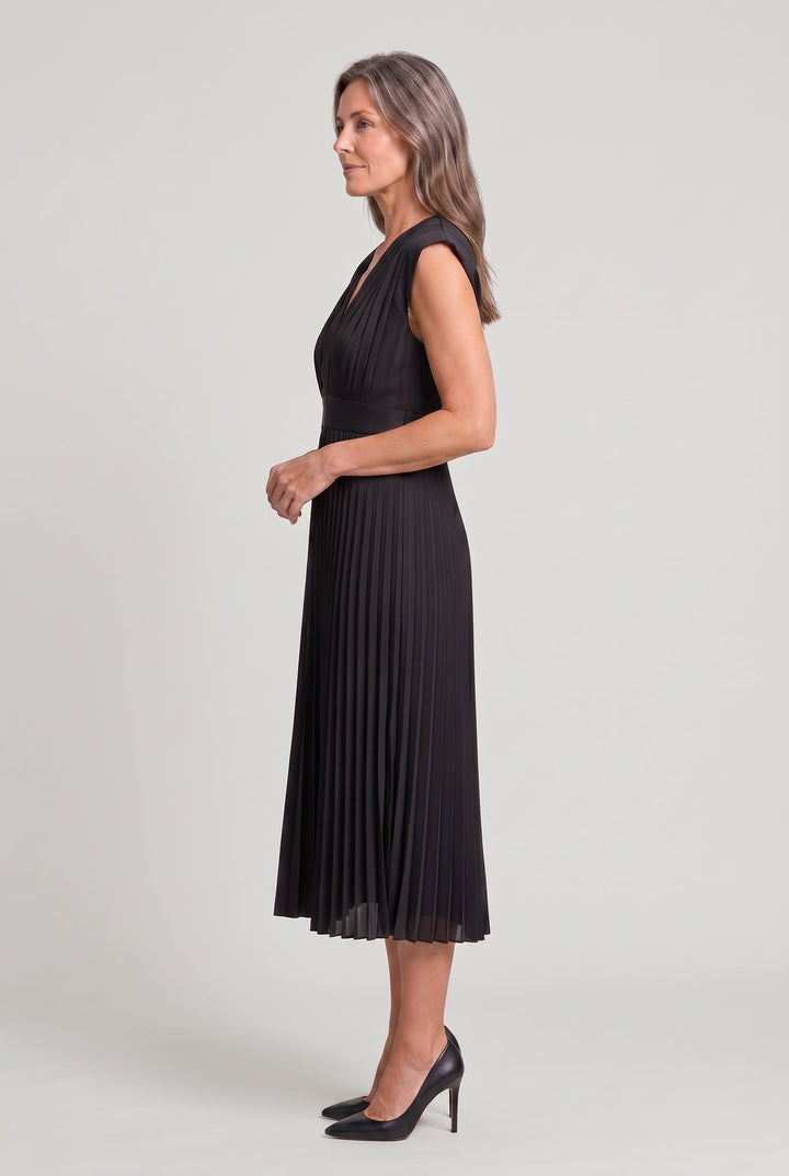 Women’s Pleated Midi V-Neck Wedding Guest Dress