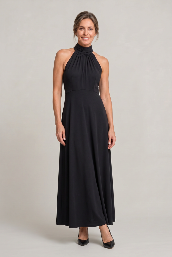 Women's Satin High Neck Bridesmaid Maxi Dress