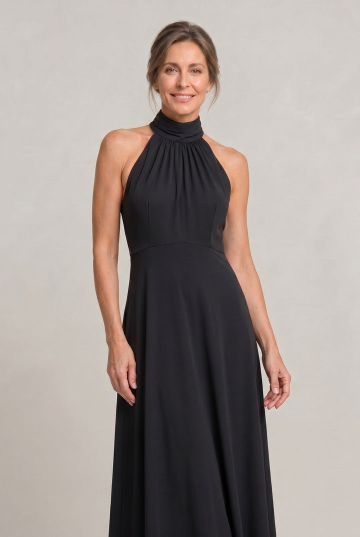 Women's Satin High Neck Bridesmaid Maxi Dress