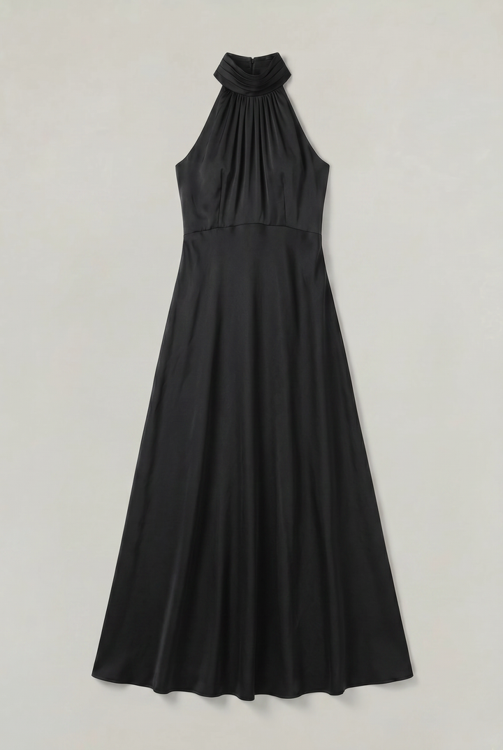 Women's Satin High Neck Bridesmaid Maxi Dress
