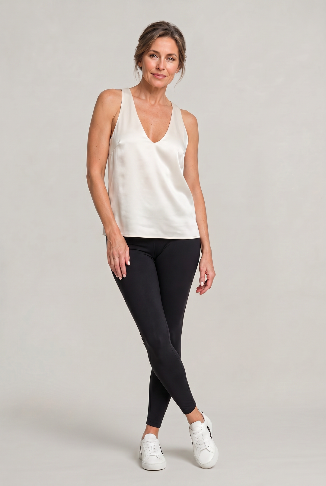 Women's Deep V-Neck Satin Tank Top