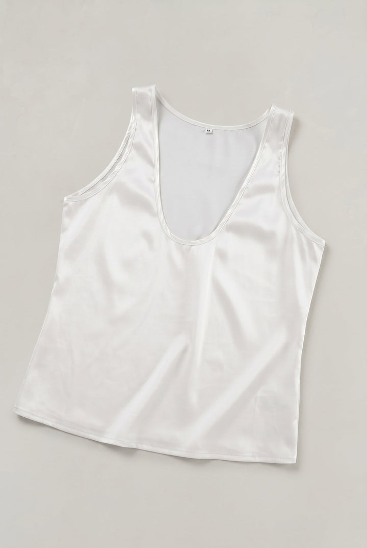 Women's Deep V-Neck Satin Tank Top