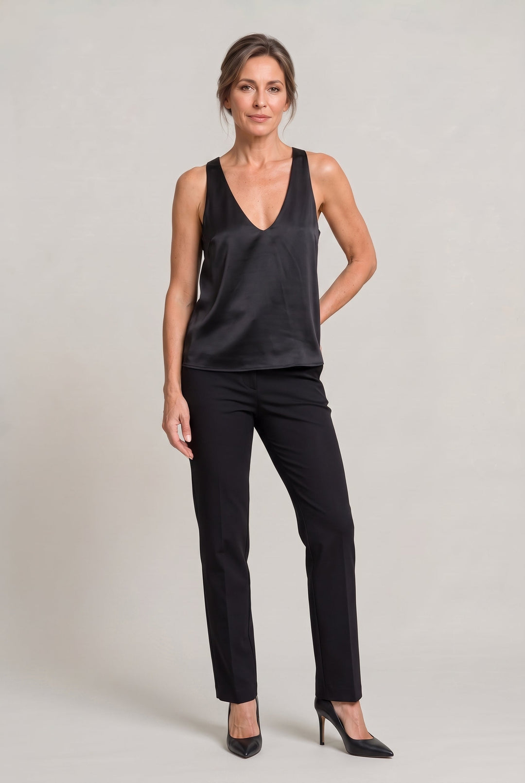 Women's Deep V-Neck Satin Tank Top