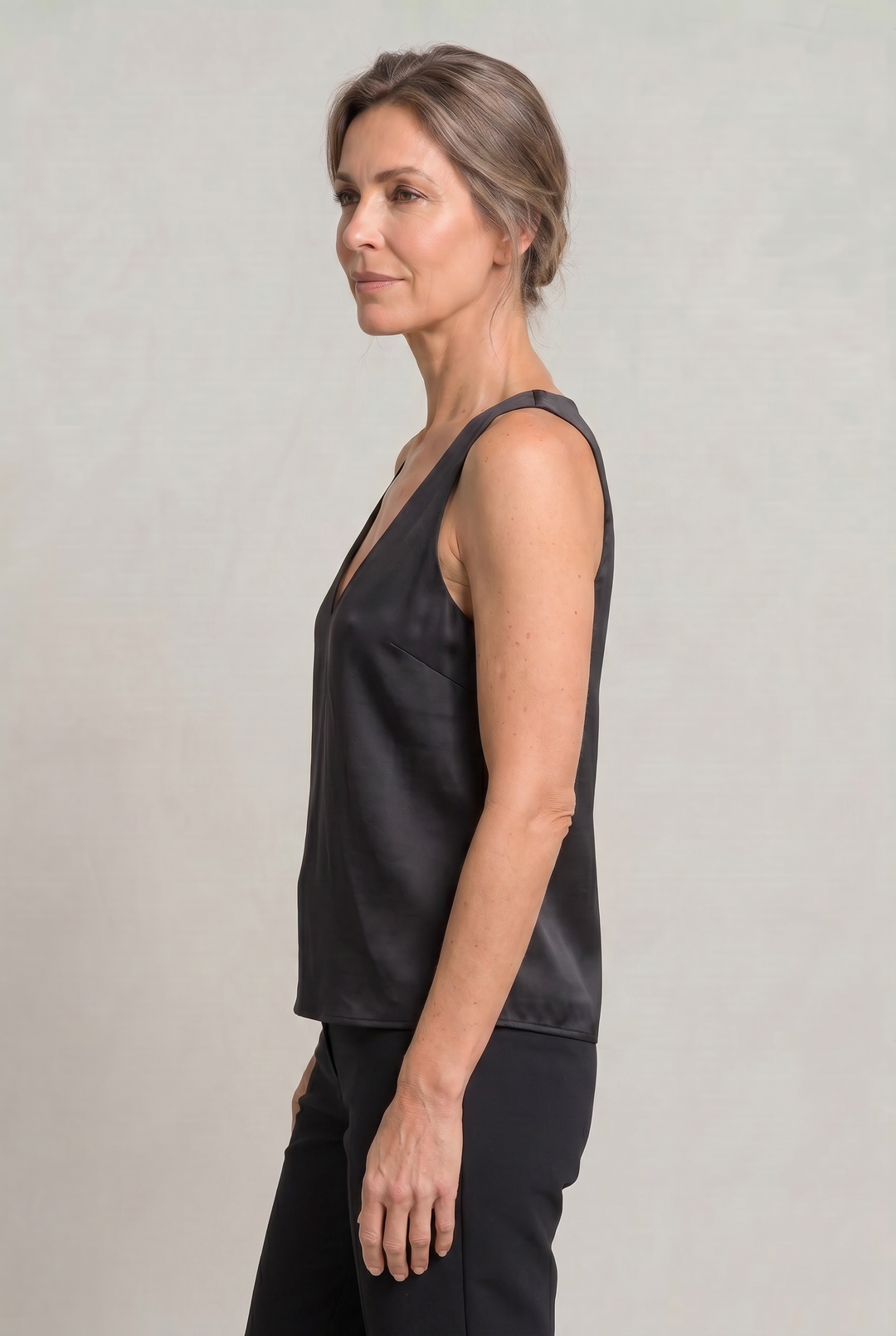 Women's Deep V-Neck Satin Tank Top