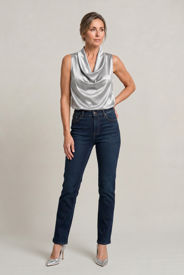 Women's Cowl Neck Sleeveless Cami Top - Draped Front