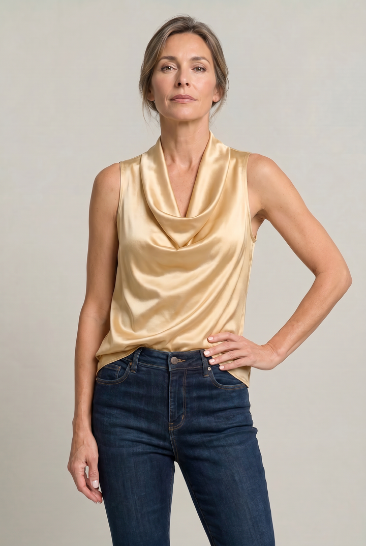 Women's Cowl Neck Sleeveless Cami Top - Draped Front