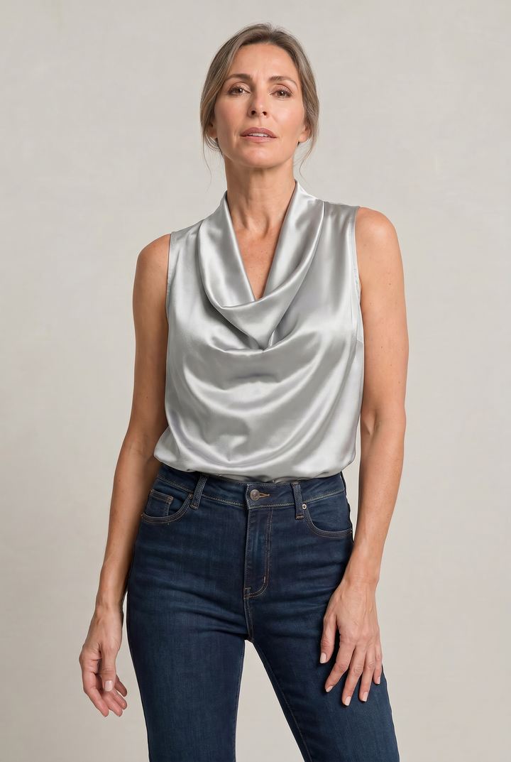 Women's Cowl Neck Sleeveless Cami Top - Draped Front