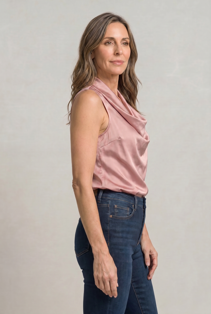 Women's Cowl Neck Sleeveless Cami Top - Draped Front