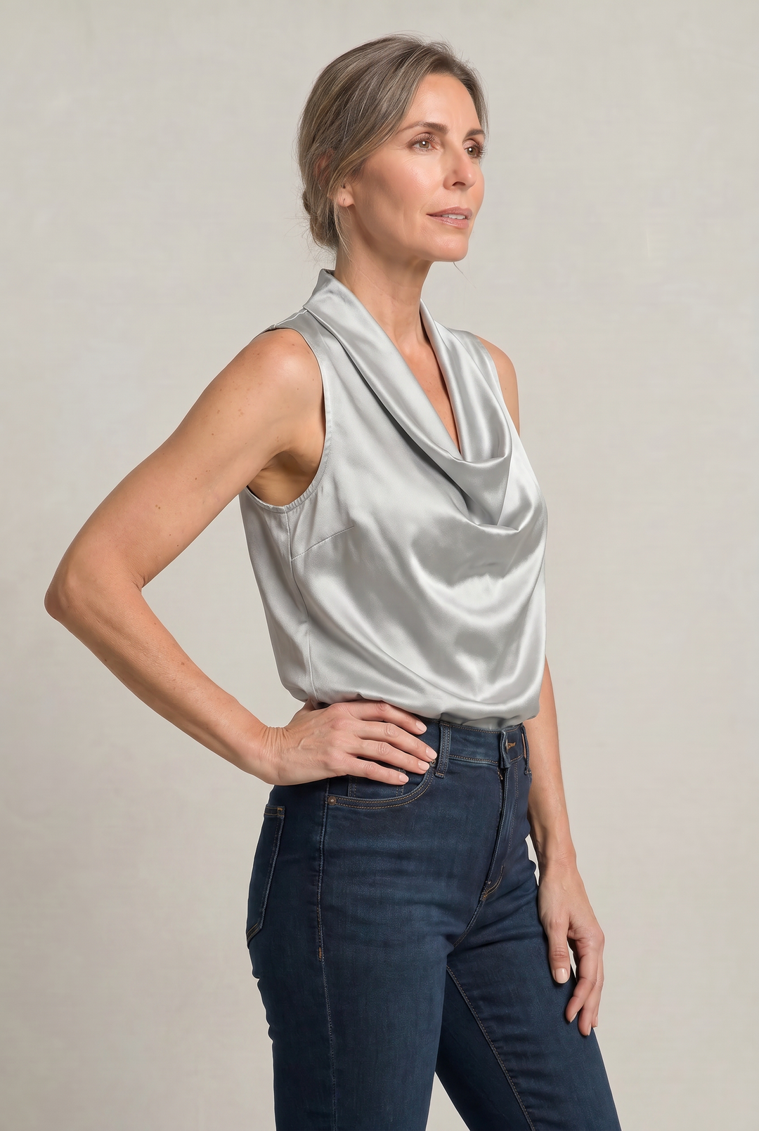 Women's Cowl Neck Sleeveless Cami Top - Draped Front