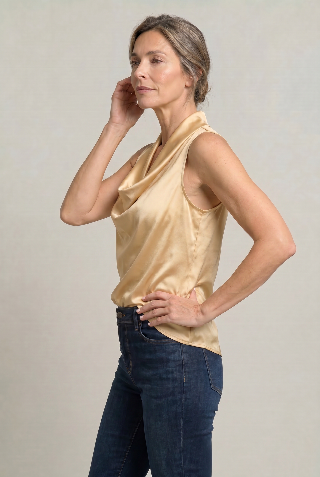 Women's Cowl Neck Sleeveless Cami Top - Draped Front