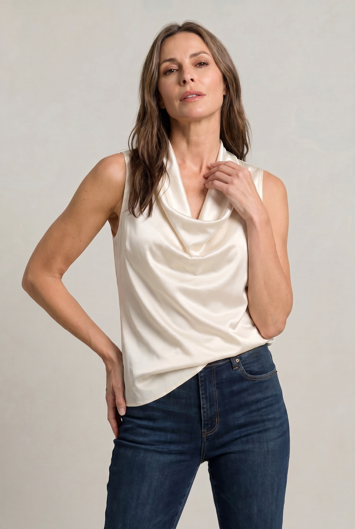 Women's Cowl Neck Sleeveless Cami Top - Draped Front