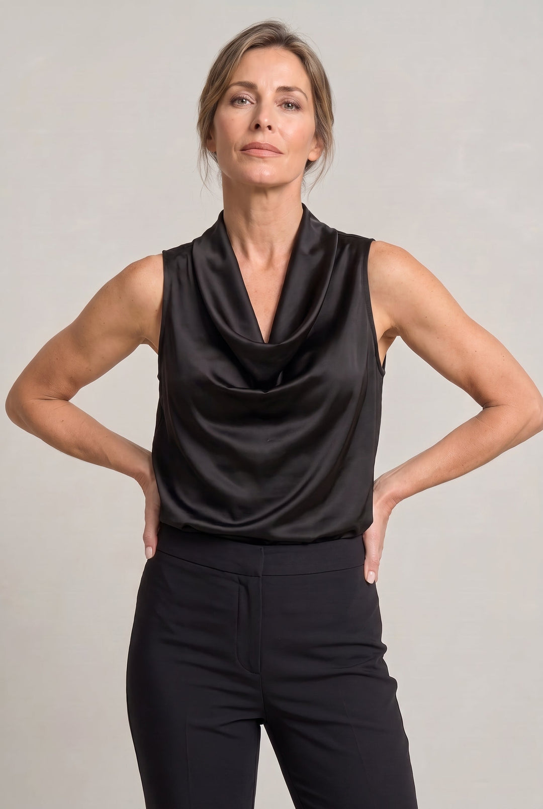 Women's Cowl Neck Sleeveless Cami Top - Draped Front