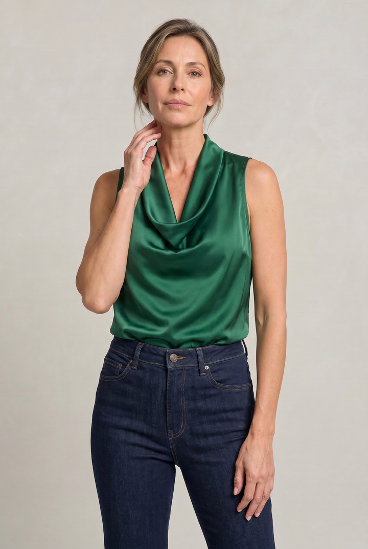 Women's Cowl Neck Sleeveless Cami Top - Draped Front