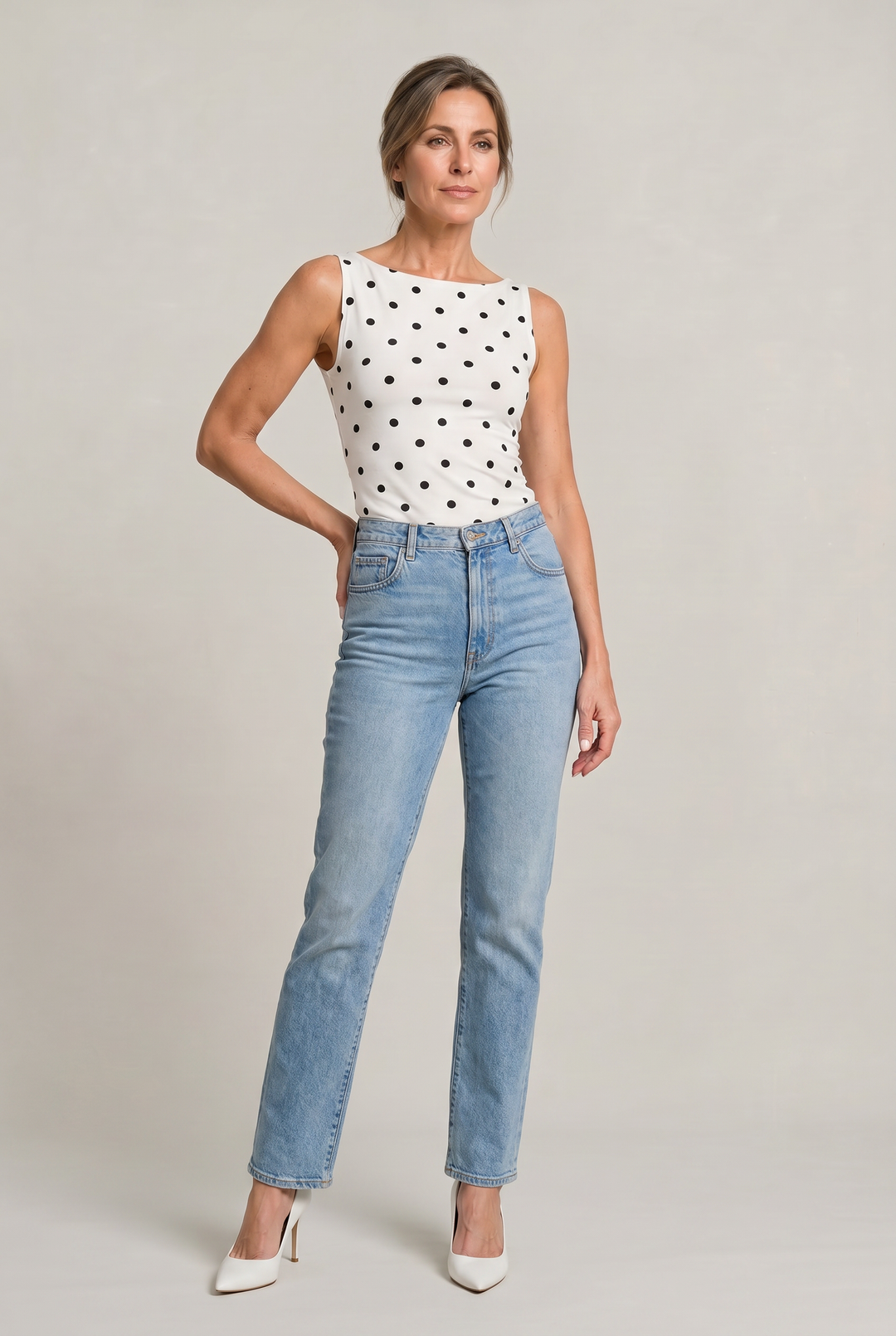 Women’s Polka Dot Sleeveless Tank Top – Fitted Round Neck Summer Top