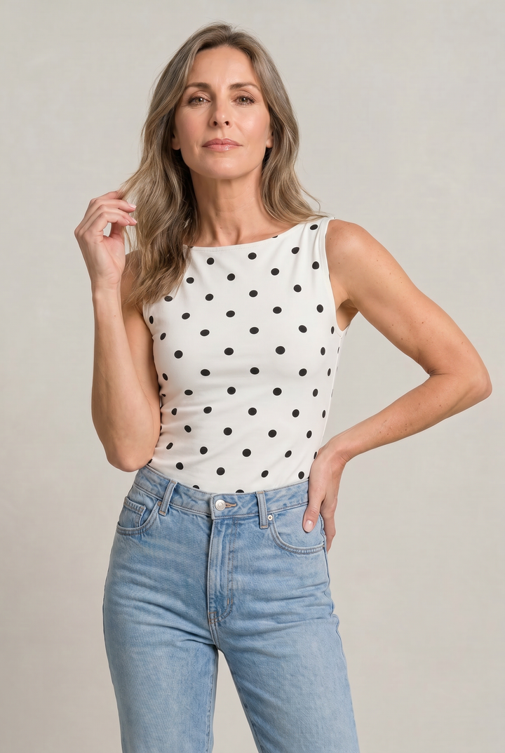 Women’s Polka Dot Sleeveless Tank Top – Fitted Round Neck Summer Top