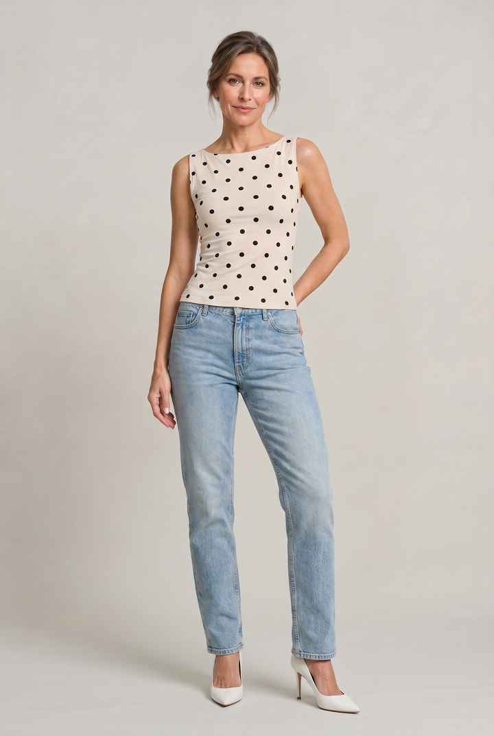 Women’s Polka Dot Sleeveless Tank Top – Fitted Round Neck Summer Top