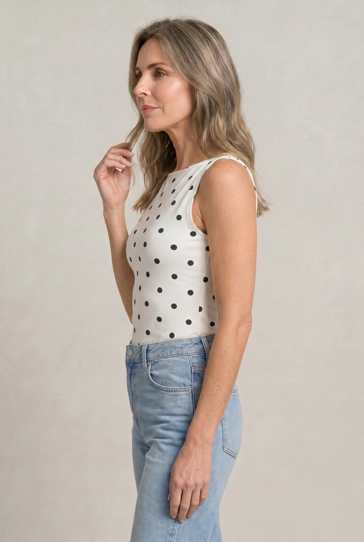 Women’s Polka Dot Sleeveless Tank Top – Fitted Round Neck Summer Top