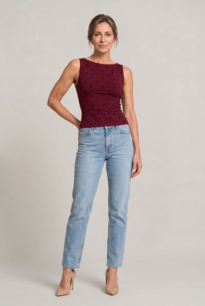 Women’s Polka Dot Sleeveless Tank Top – Fitted Round Neck Summer Top