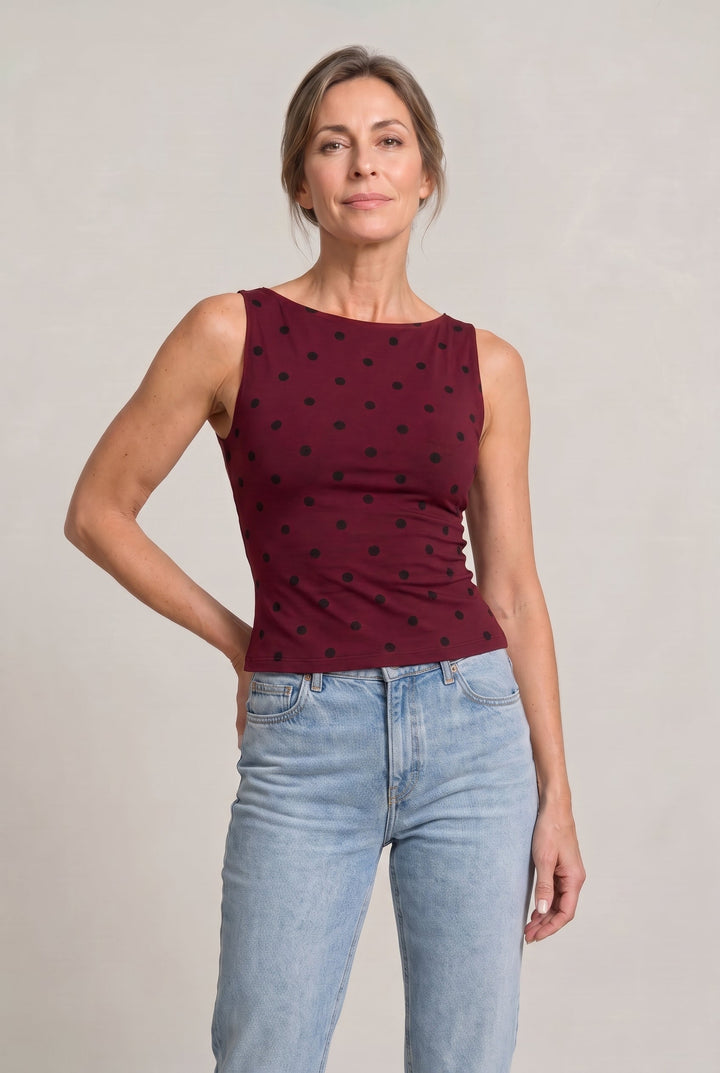 Women’s Polka Dot Sleeveless Tank Top – Fitted Round Neck Summer Top