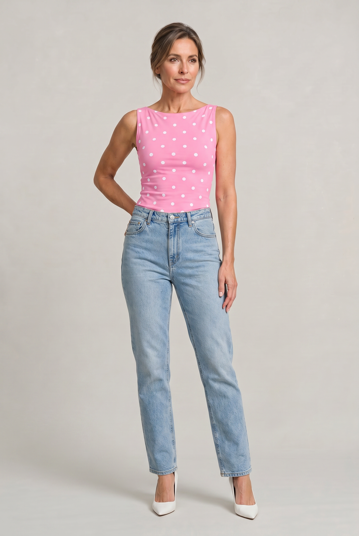 Women’s Polka Dot Sleeveless Tank Top – Fitted Round Neck Summer Top