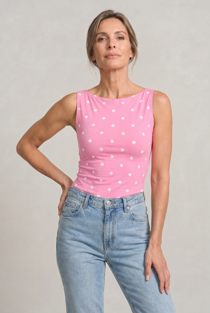 Women’s Polka Dot Sleeveless Tank Top – Fitted Round Neck Summer Top