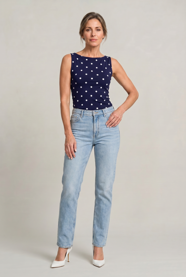 Women’s Polka Dot Sleeveless Tank Top – Fitted Round Neck Summer Top