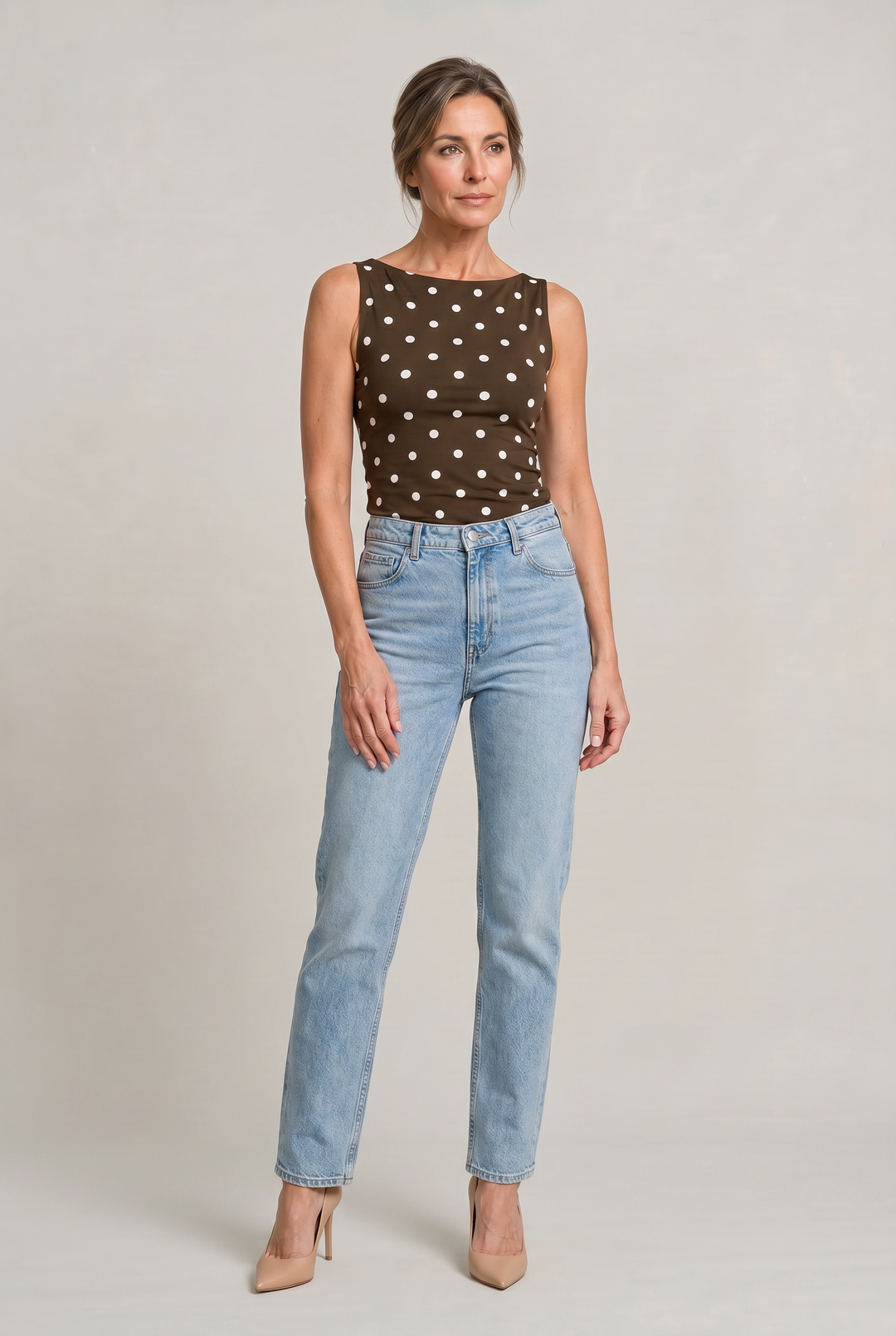 Women’s Polka Dot Sleeveless Tank Top – Fitted Round Neck Summer Top