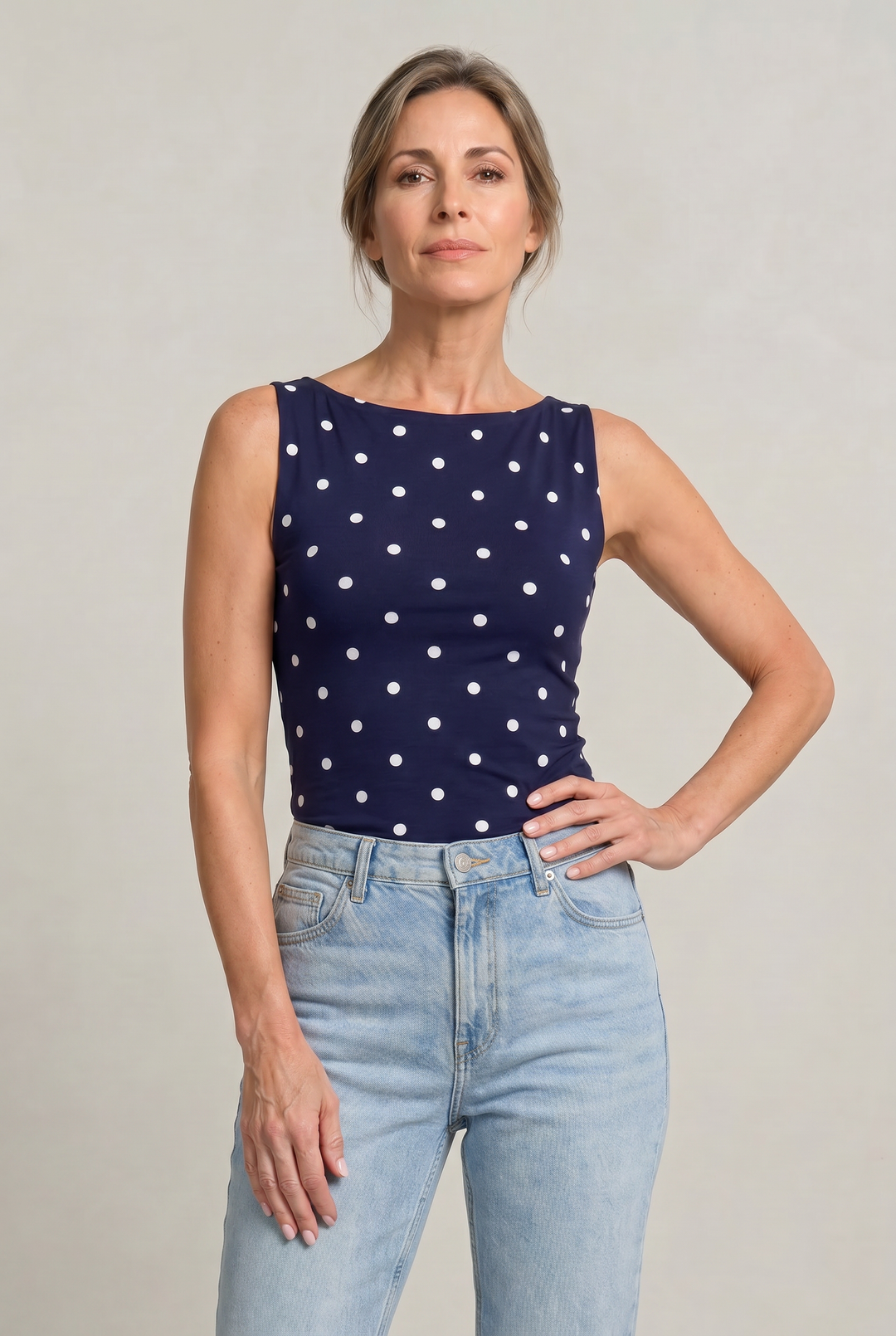 Women’s Polka Dot Sleeveless Tank Top – Fitted Round Neck Summer Top