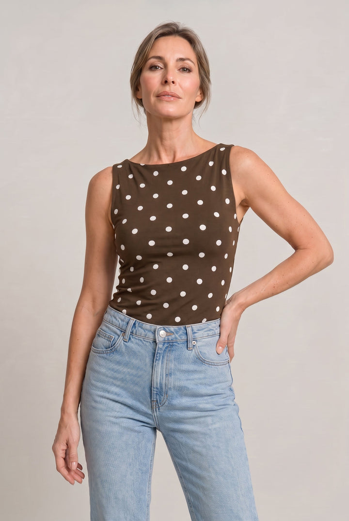 Women’s Polka Dot Sleeveless Tank Top – Fitted Round Neck Summer Top