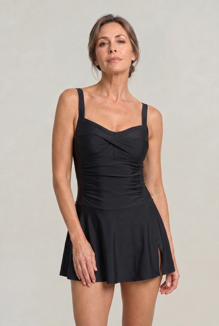 Women’s One-Piece Swimsuit with Sweetheart Neckline and Skirt