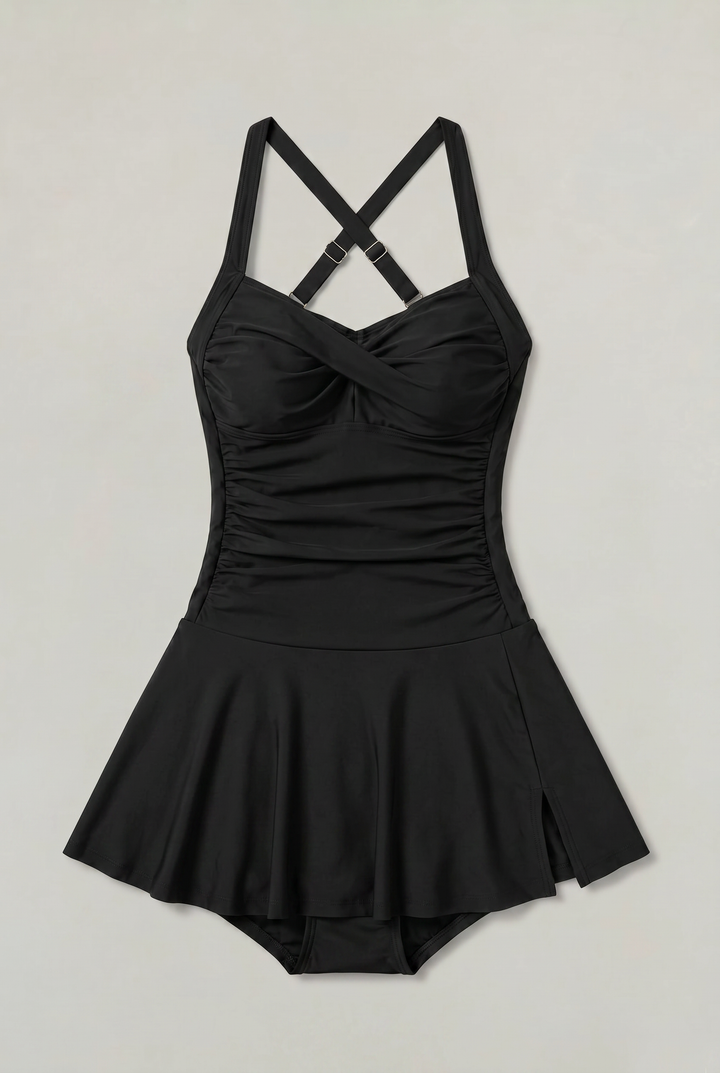 Women’s One-Piece Swimsuit with Sweetheart Neckline and Skirt