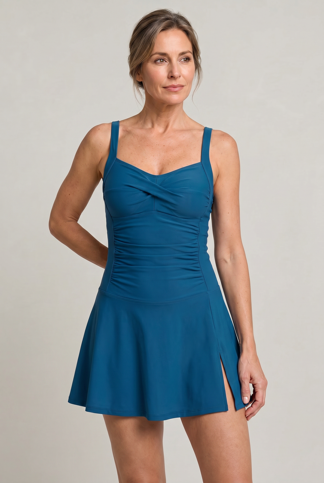 Women’s One-Piece Swimsuit with Sweetheart Neckline and Skirt